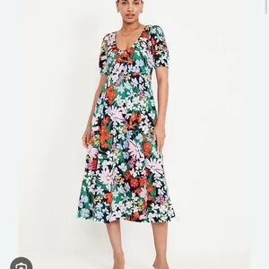 Puff-Sleeve Midi Swing Dress - XL